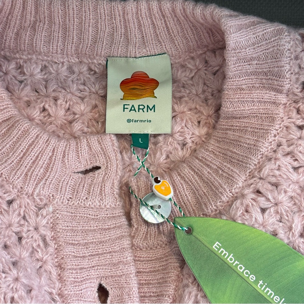 NWT FARM RIO Bohemian
Flower Texture ruffled openwork knit cardigan Sweater - Picture 10 of 12